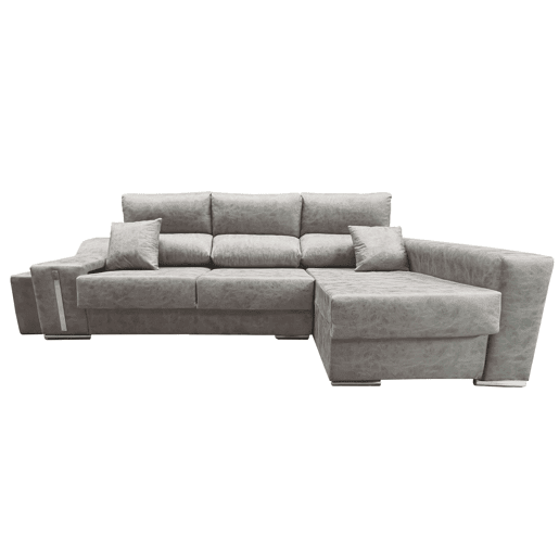 Sofá-cama Oscar Right de 3 lugares, cômoda, 2 pufes, assentos extensíveis, cinza cimento, 263 cm