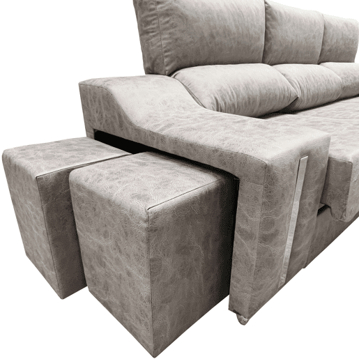 Sofá-cama Oscar Right de 3 lugares, cômoda, 2 pufes, assentos extensíveis, cinza cimento, 263 cm