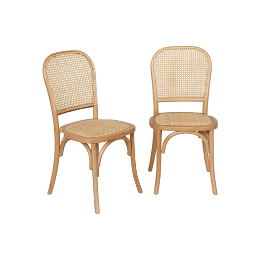 Vintage cadeira de madeira e rattan, set de 2, Montparnasse, Natural, 48x44.5x89.5 cm