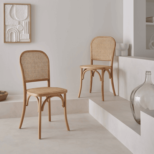 Vintage cadeira de madeira e rattan, set de 2, Montparnasse, Natural, 48x44.5x89.5 cm