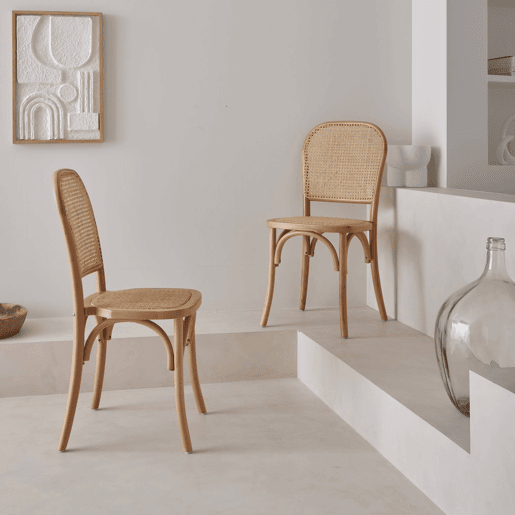 Vintage cadeira de madeira e rattan, set de 2, Montparnasse, Natural, 48x44.5x89.5 cm