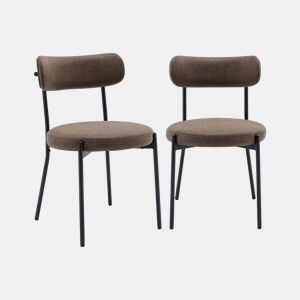 Cadeira de metal e couro sintético, set de 2, Livia, Castanho, 47x49x76.5 cm