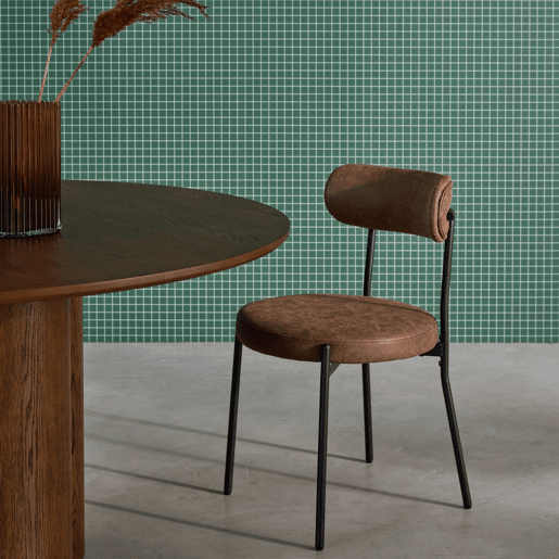 Cadeira de metal e couro sintético, set de 2, Livia, Castanho, 47x49x76.5 cm