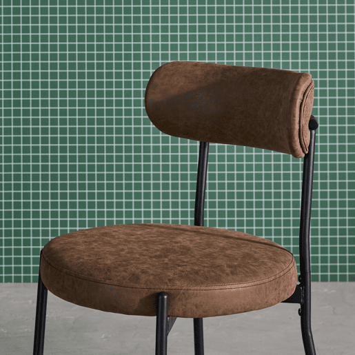 Cadeira de metal e couro sintético, set de 2, Livia, Castanho, 47x49x76.5 cm