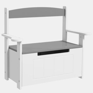 AIYAPLAY Baú de Brinquedos Infantil Banco de Armazenamento para Crianças com Encosto e Tampa Amortecida Suporta 30 kg para Salas de Jogos Quarto 68,5x34x58 cm Cinza e Branco