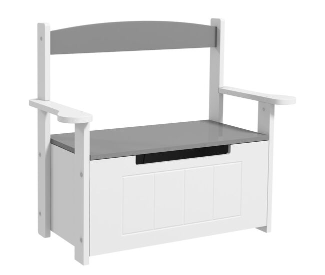 Aiyaplay baúl para juguetes infantil, banco almacenaje para niños, con respaldo y tapa amortiguadora, carga 30 kg, para salas de juego, dormitorio, 68,5x34x58 cm, gris y blanco
