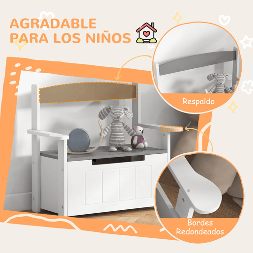 AIYAPLAY Baú de Brinquedos Infantil Banco de Armazenamento para Crianças com Encosto e Tampa Amortecida Suporta 30 kg para Salas de Jogos Quarto 68,5x34x58 cm Cinza e Branco