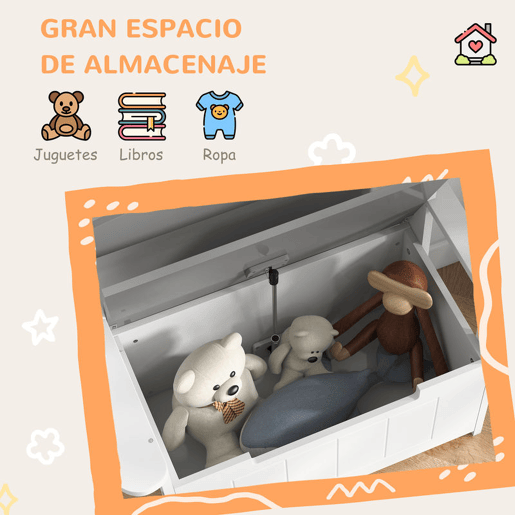 AIYAPLAY Baú de Brinquedos Infantil Banco de Armazenamento para Crianças com Encosto e Tampa Amortecida Suporta 30 kg para Salas de Jogos Quarto 68,5x34x58 cm Cinza e Branco
