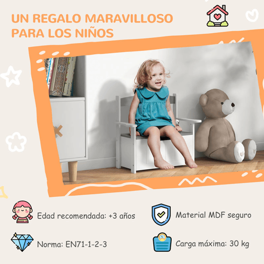 AIYAPLAY Baú de Brinquedos Infantil Banco de Armazenamento para Crianças com Encosto e Tampa Amortecida Suporta 30 kg para Salas de Jogos Quarto 68,5x34x58 cm Cinza e Branco