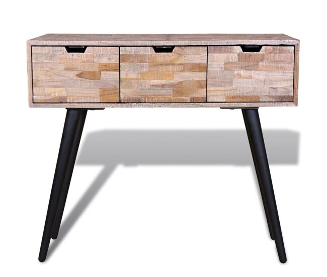 Mesa consola - mesa de entrada con 3 cajones de madera de teca reciclada