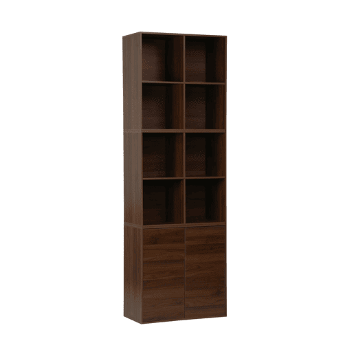Estante, biblioteca modular decoração madeira, 2 portas e 8 nichos, Kompo, Madeira de nogueira, 70x35x70 cm Estante, biblioteca modular decoração madeira, 2 portas e 8 nichos, Kompo, Madeira de nogueira, 70x35x70 cm