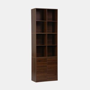Estante, biblioteca modular decoração madeira, 2 portas e 8 nichos, Kompo, Madeira de nogueira, 70x35x70 cm