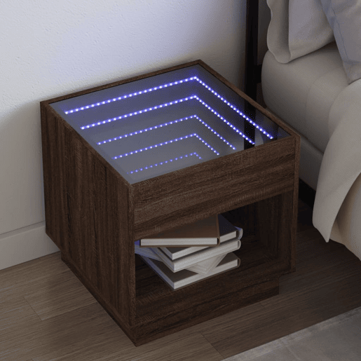 Mesa De Cabeceira - Mesinha De Cabeceira c LED Infinity 50x50x50 cm carvalho castanho