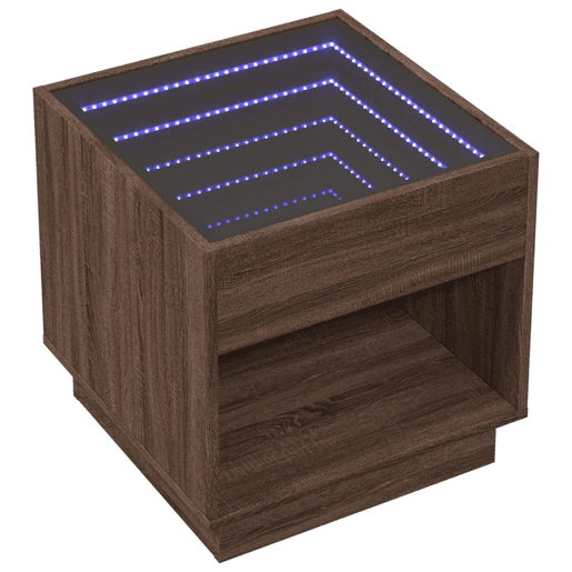 Mesa De Cabeceira - Mesinha De Cabeceira c LED Infinity 50x50x50 cm carvalho castanho