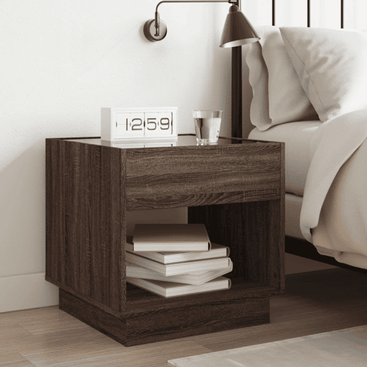 Mesa De Cabeceira - Mesinha De Cabeceira c LED Infinity 50x50x50 cm carvalho castanho