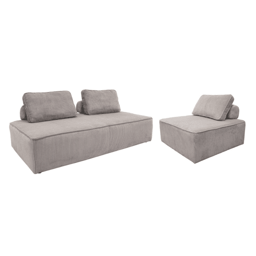 Sofá modular em tecido veludo canelado de 3 lugares, Lao, Cinza Claro, 180x90x78 cm