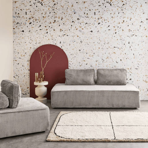 Sofá modular em tecido veludo canelado de 3 lugares, Lao, Cinza Claro, 180x90x78 cm
