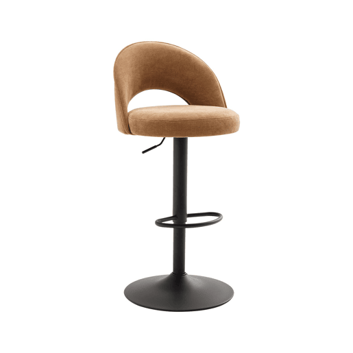 Banco de bar ajustável metal e tecido com base preta, set de 2, Abby, Camel, 49x49x110 cm