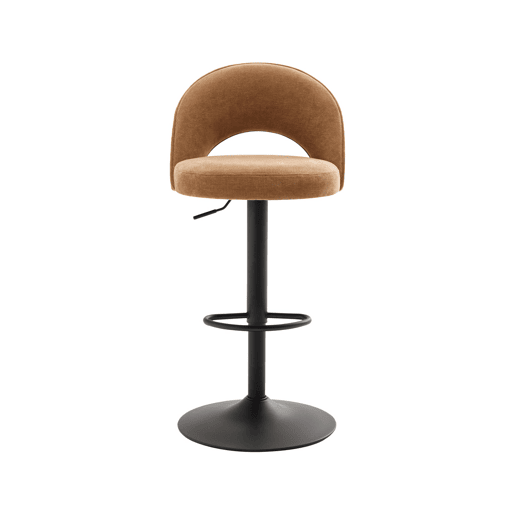 Banco de bar ajustável metal e tecido com base preta, set de 2, Abby, Camel, 49x49x110 cm