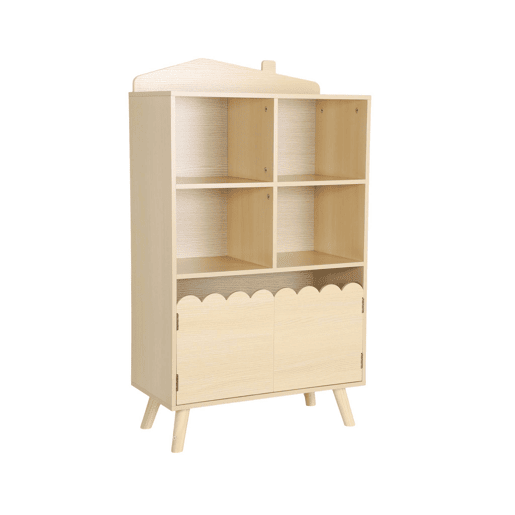Estante de livros para crianças, 2 portas e 4 prateleiras, Azur, Natural, 60x30x104.5 cm