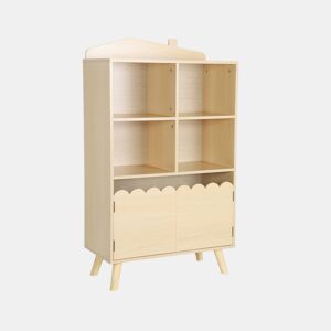 Estante de livros para crianças, 2 portas e 4 prateleiras, Azur, Natural, 60x30x104.5 cm
