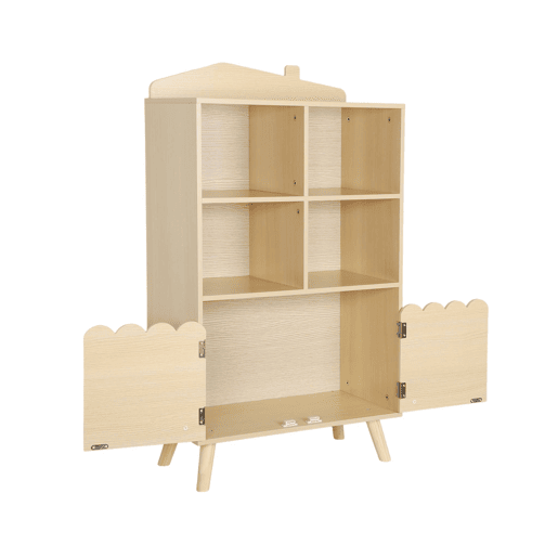 Estante de livros para crianças, 2 portas e 4 prateleiras, Azur, Natural, 60x30x104.5 cm