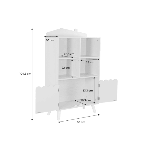 Estante de livros para crianças, 2 portas e 4 prateleiras, Azur, Natural, 60x30x104.5 cm