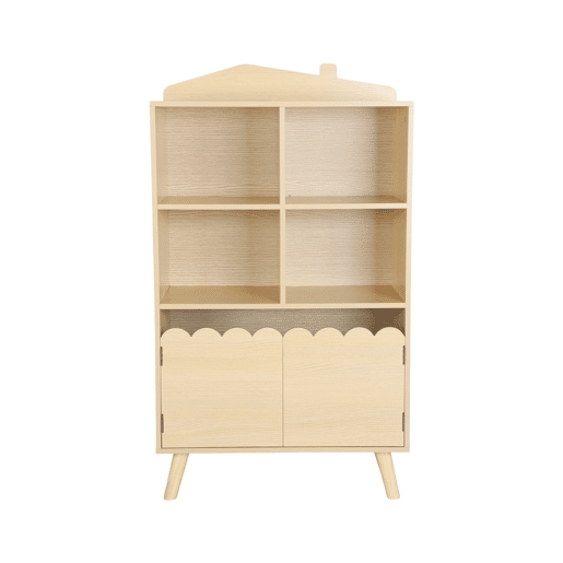 Estante de livros para crianças, 2 portas e 4 prateleiras, Azur, Natural, 60x30x104.5 cm