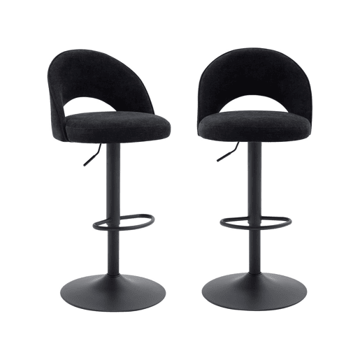 Banco de bar ajustável metal e tecido com base preta, set de 2, Abby, Preto, 49x49x110 cm