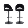 Banco de bar ajustável metal e tecido com base preta, set de 2, Abby, Preto, 49x49x110 cm