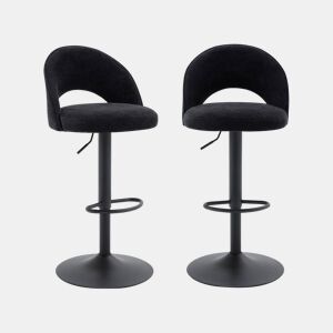 Banco de bar ajustável metal e tecido com base preta, set de 2, Abby, Preto, 49x49x110 cm