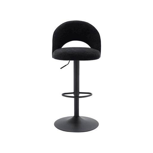 Banco de bar ajustável metal e tecido com base preta, set de 2, Abby, Preto, 49x49x110 cm