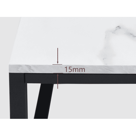 Mesa de Centro Quadrada Efeito Mármore com Estrutura Metálica Preta, Estilo Moderno Industrial, Suporta até 40 Kg, Ideal para Sala de Estar