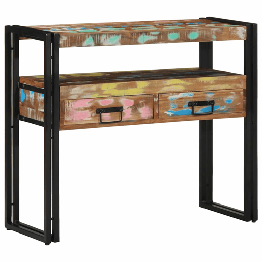 Mesa Consola - Mesa De Entrada Multicolor 90 x 33 x 75 cm Madeira recuperada maciça