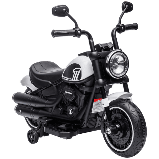 HOMCOM Motocicleta Elétrica para Crianças de 18-36 Meses Motocicleta Elétrica Infantil com Bateria 6v Farol e Rodas Auxiliares Removíveis Carga 25 kg 76x42x57 cm Branca