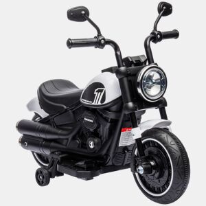 HOMCOM Motocicleta Elétrica para Crianças de 18-36 Meses Motocicleta Elétrica Infantil com Bateria 6v Farol e Rodas Auxiliares Removíveis Carga 25 kg 76x42x57 cm Branca
