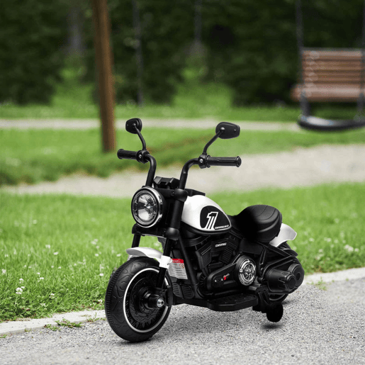 HOMCOM Motocicleta Elétrica para Crianças de 18-36 Meses Motocicleta Elétrica Infantil com Bateria 6v Farol e Rodas Auxiliares Removíveis Carga 25 kg 76x42x57 cm Branca