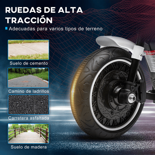 HOMCOM Motocicleta Elétrica para Crianças de 18-36 Meses Motocicleta Elétrica Infantil com Bateria 6v Farol e Rodas Auxiliares Removíveis Carga 25 kg 76x42x57 cm Branca