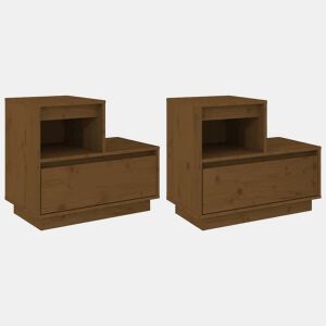 Lote de 2 Mesas De Cabeceira - Mesinhas De Cabeceira 60x34x51 cm pinho maciço castanho mel