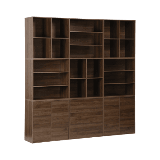 Kit prateleira, estante modular decoração madeira, 9 elementos, Kompo, Madeira de nogueira, 210x35x210 cm