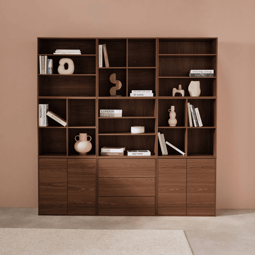 Kit prateleira, estante modular decoração madeira, 9 elementos, Kompo, Madeira de nogueira, 210x35x210 cm