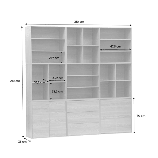 Kit prateleira, estante modular decoração madeira, 9 elementos, Kompo, Madeira de nogueira, 210x35x210 cm