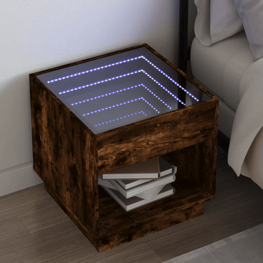 Mesa De Cabeceira - Mesinha De Cabeceira c LED Infinity 50x50x50 cm carvalho fumado