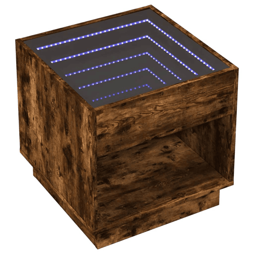 Mesa De Cabeceira - Mesinha De Cabeceira c LED Infinity 50x50x50 cm carvalho fumado