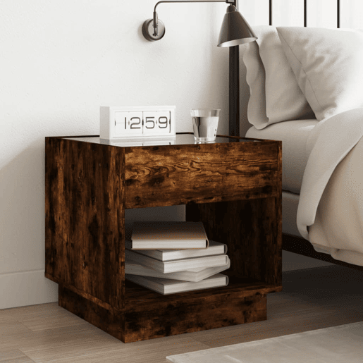 Mesa De Cabeceira - Mesinha De Cabeceira c LED Infinity 50x50x50 cm carvalho fumado