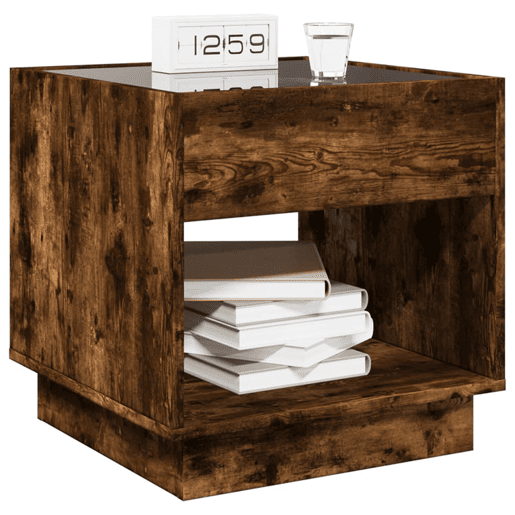 Mesa De Cabeceira - Mesinha De Cabeceira c LED Infinity 50x50x50 cm carvalho fumado