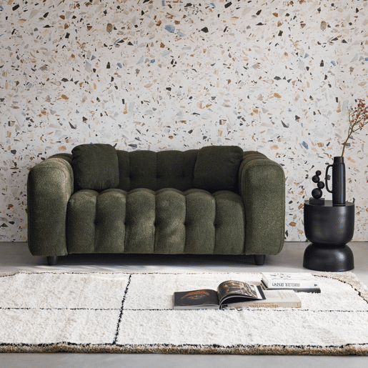 Sofá estofado em tecido boucle texturado de 2 lugares, Leon boucle, Caqui, 168.5x99x71 cm