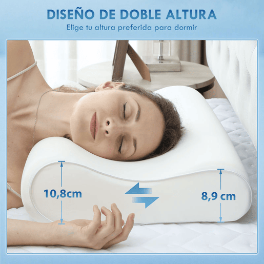 HOMCOM Almofada Viscoelástica 68x35 cm de Espuma Viscoelástica, Almofada Refrescante com Design Ergonómico, Dupla Altura, Capa Removível e Lavável, para Suporte do Pescoço, Dormir de LadoBarriga para Cima