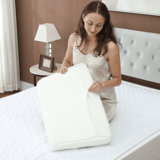 HOMCOM Almofada Viscoelástica 68x35 cm de Espuma Viscoelástica, Almofada Refrescante com Design Ergonómico, Dupla Altura, Capa Removível e Lavável, para Suporte do Pescoço, Dormir de LadoBarriga para Cima