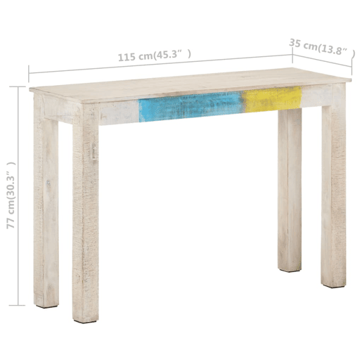 Mesa Consola - Mesa De Entrada 115x35x77 cm madeira de mangueira áspera branco